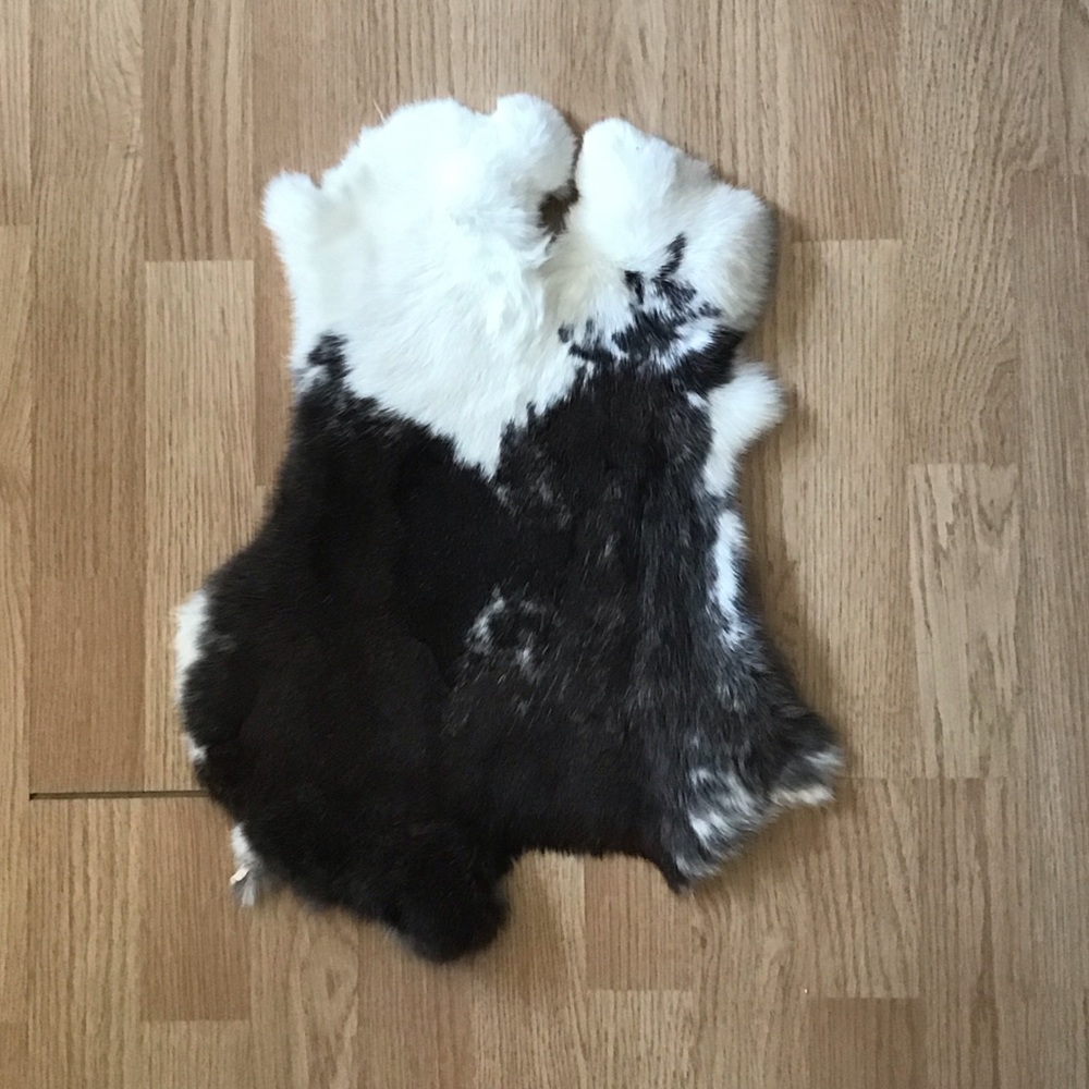 #0018 Black White Rabbit Fur Pelt Craft Supply